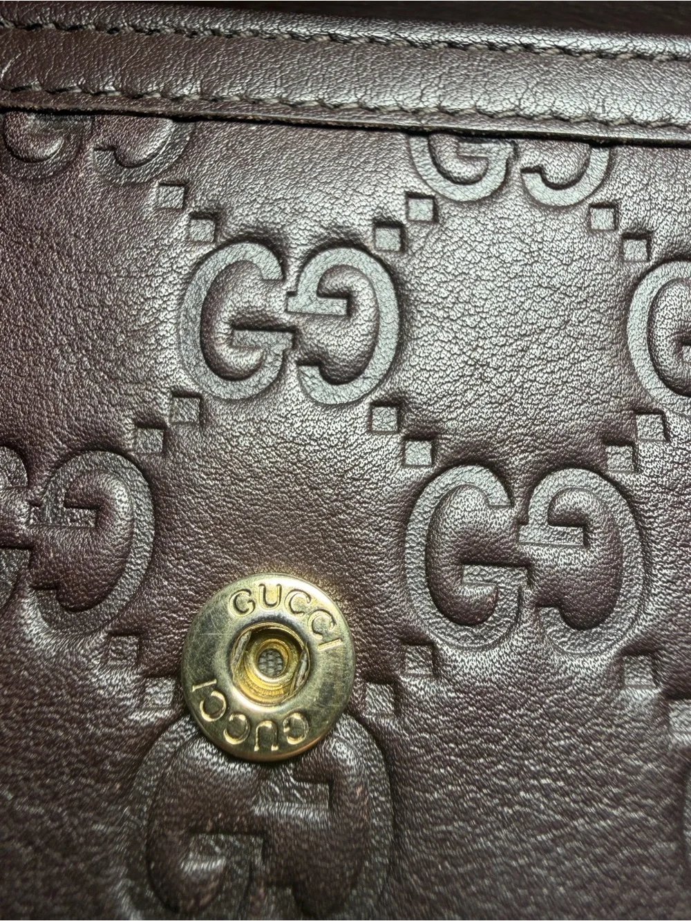 COA-Included Gucci Dark Brown GG Embossed Leather Long Wallet with Gold Hardware - Picture 10 of 16
